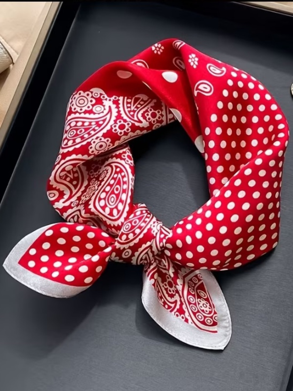 Red Polka Dot & Paisley Neck Scarf